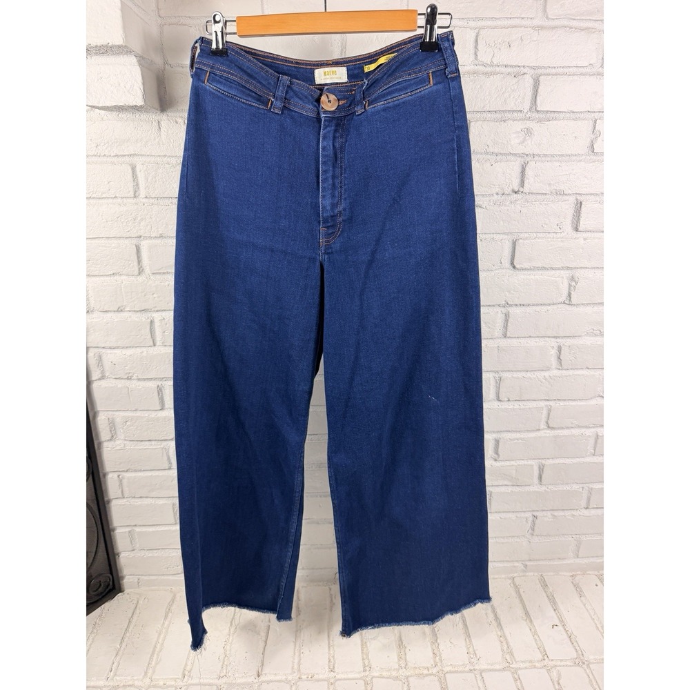 Maeve Anthropologie Jeans 30 Dark Wash High Rise Wide Leg Crop Raw Hem